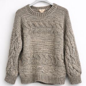 Pink Rose Gray Cable Knit Sweater Size Large Cozy Chunky